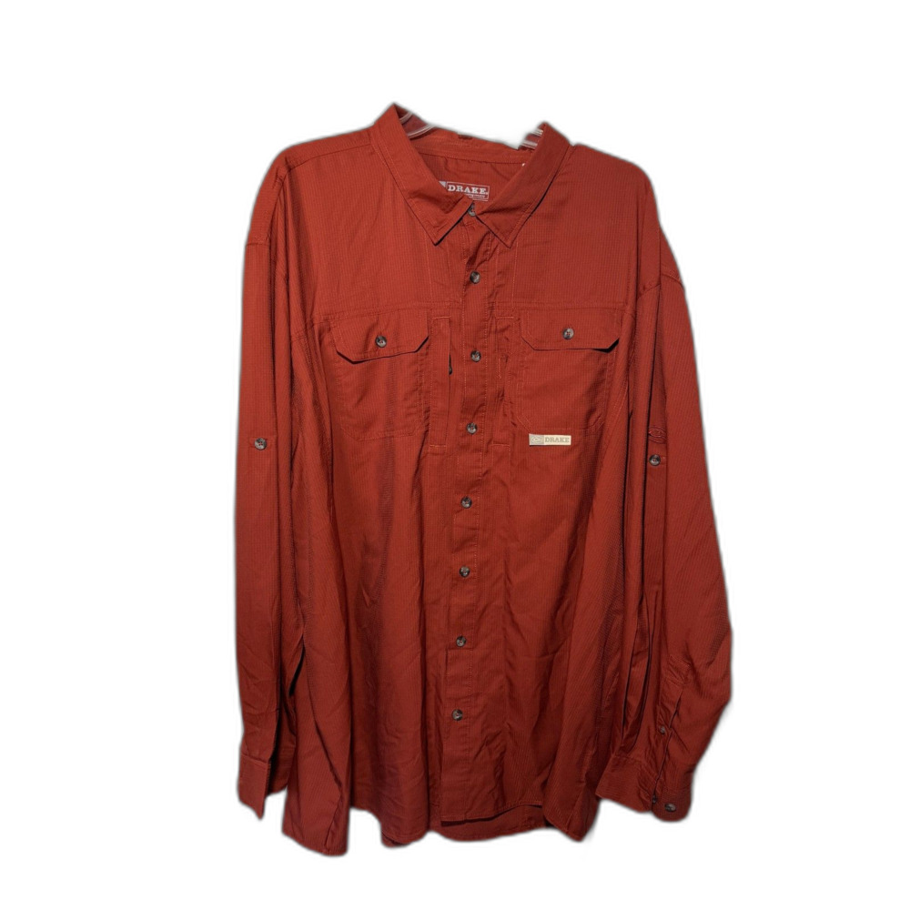 Drake Waterfowl Men’s Long Sleeve Wingshooter Fishing Shirt Rust Orange Vented